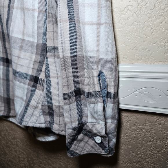 Riders Lee Neutral Plaid Flannel Grey Soft Cozy Women Medium Y2K Button Up Top - Picture 6 of 11